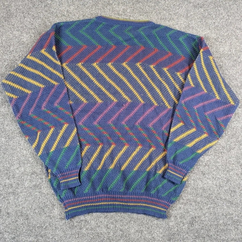 Ash Creek Trading Mens XL Vintage Geometric Chevron Knit Crewneck Sweater Blue